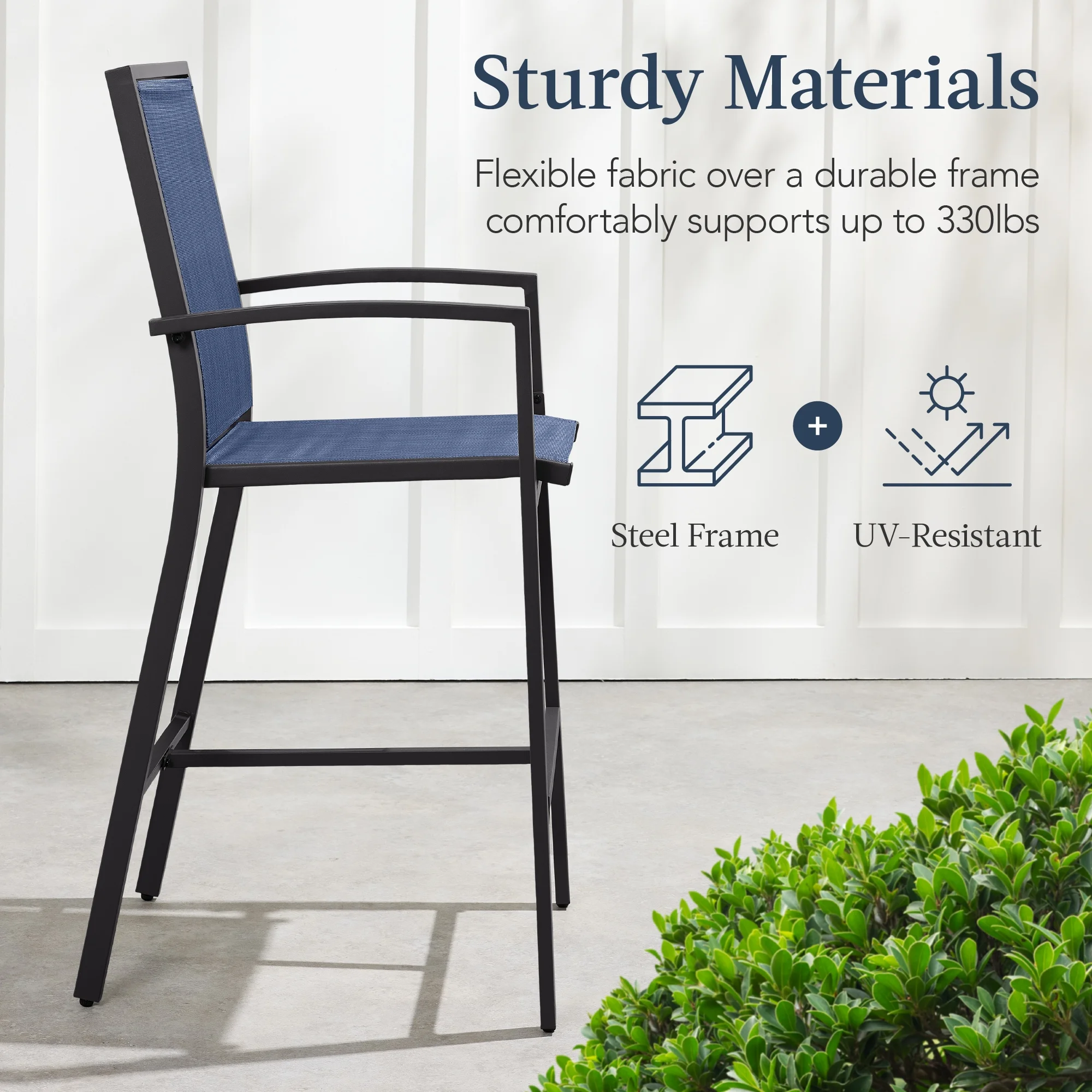 Best Choice Products Outdoor Barstools Set of 2, Bar Height Patio Chairs w/ All-Weather Mesh - Black/Black - Image 25
