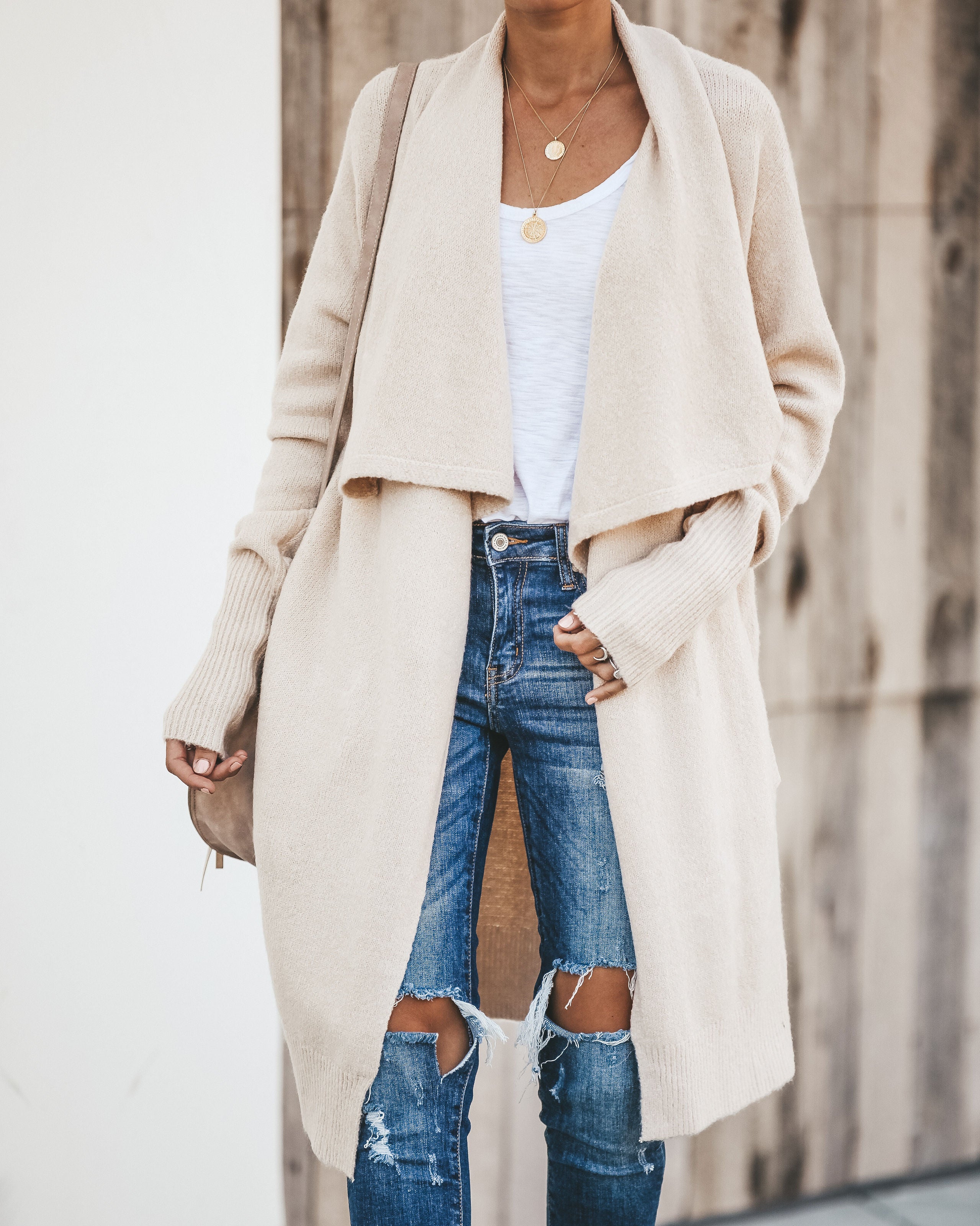 Fireside Pocketed Knit Cardigan - Oatmeal - Se7enfashion