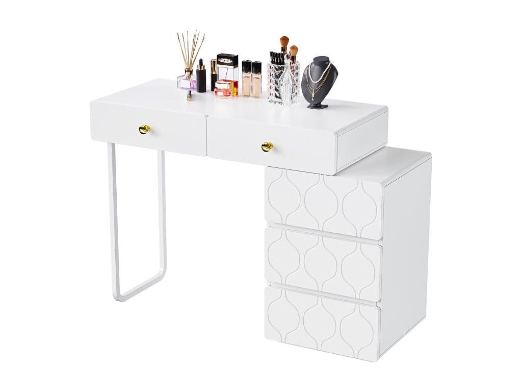 Tocador con espejo led - 5 cajones y una puerta - 90 x 40 x 73.5 Cm - madera mdf - blanco