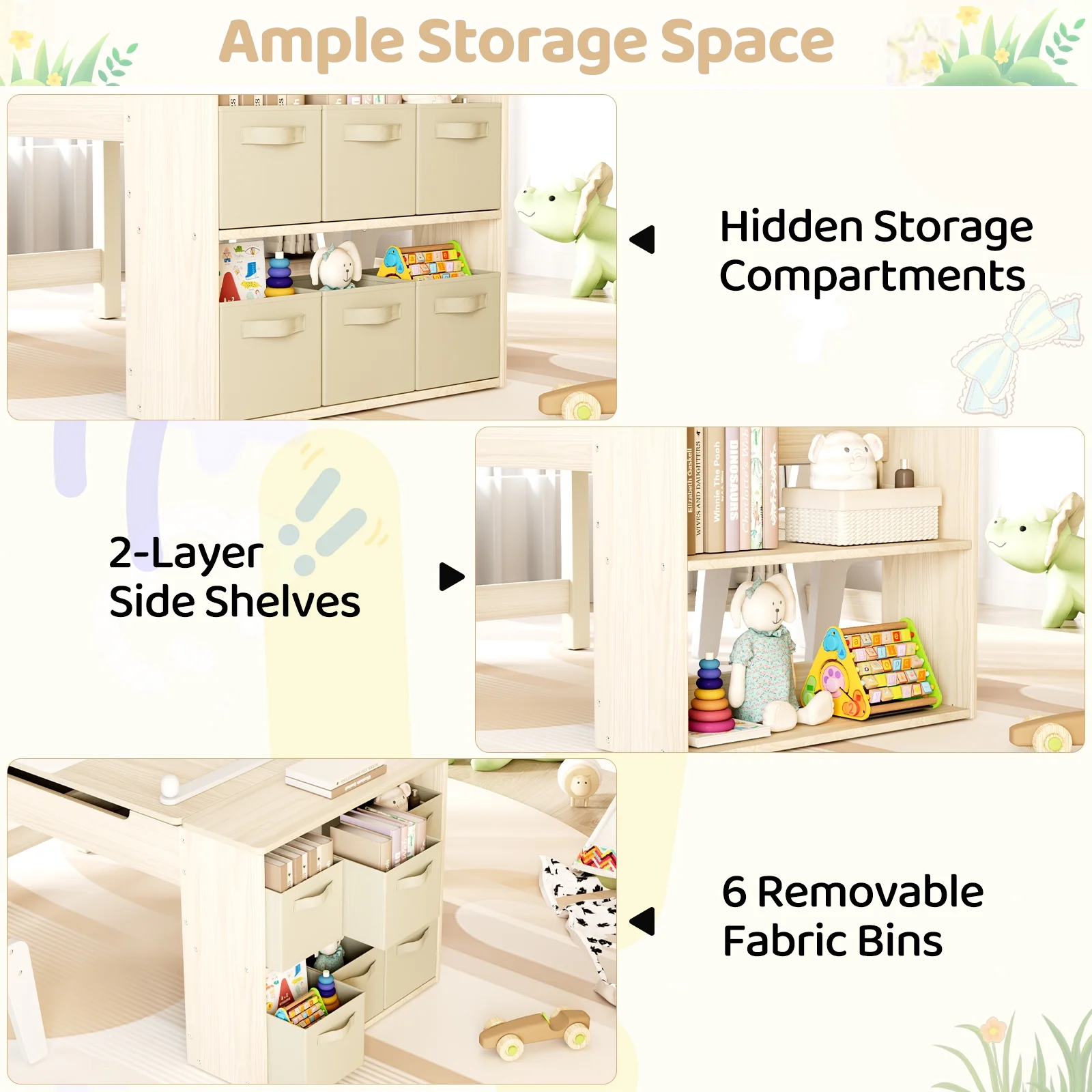 LAZY BUDDY Kids Art Table and 2 Chairs Set, 2 in 1 Easel & Toddler Craft Table and Chairs Set with Storage Bins, Paint Cups and Paper Roll, Activity Table Set for Children 3+ - Image 17