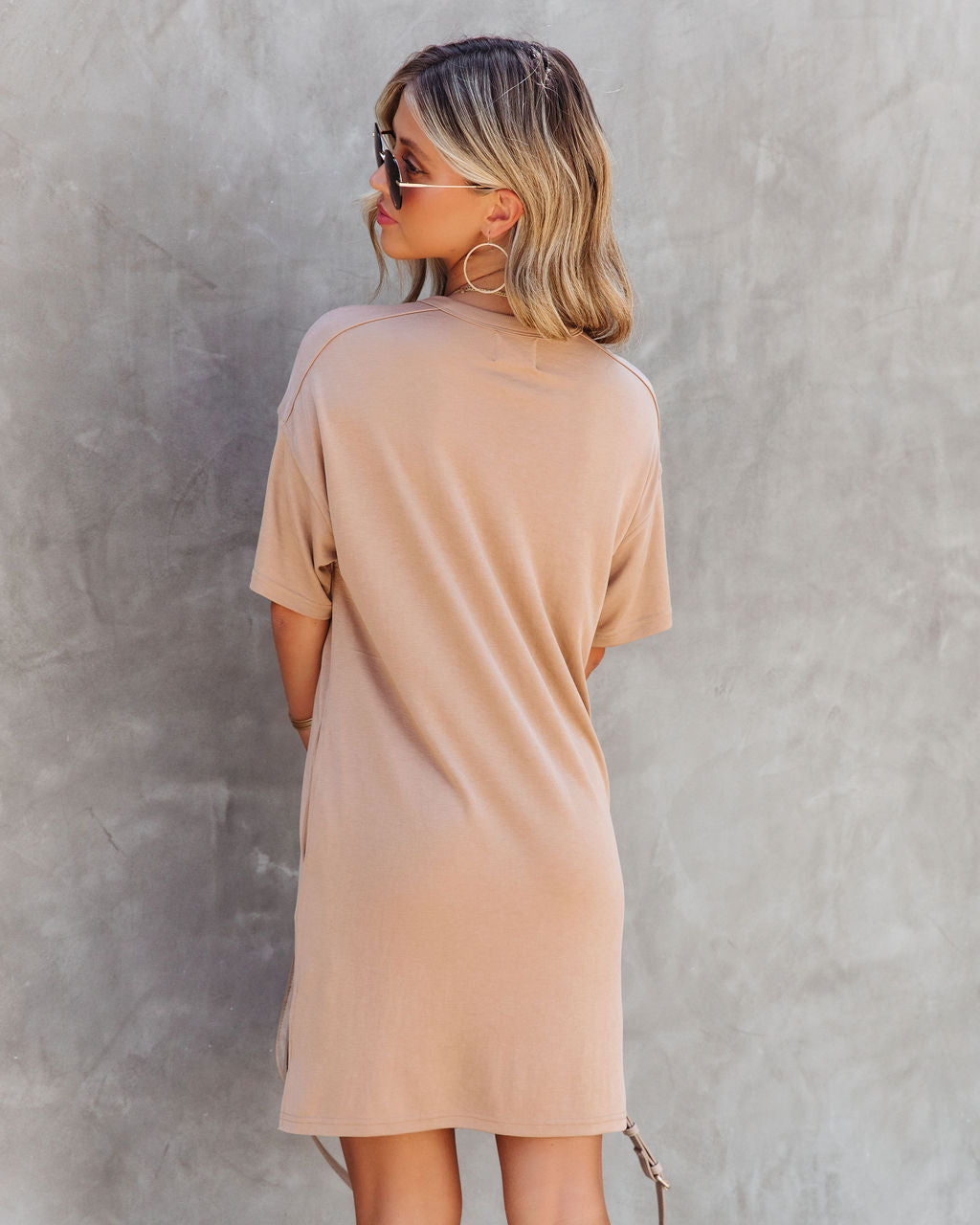 Hailey Pocketed T-Shirt Dress - Camel - Se7enfashion