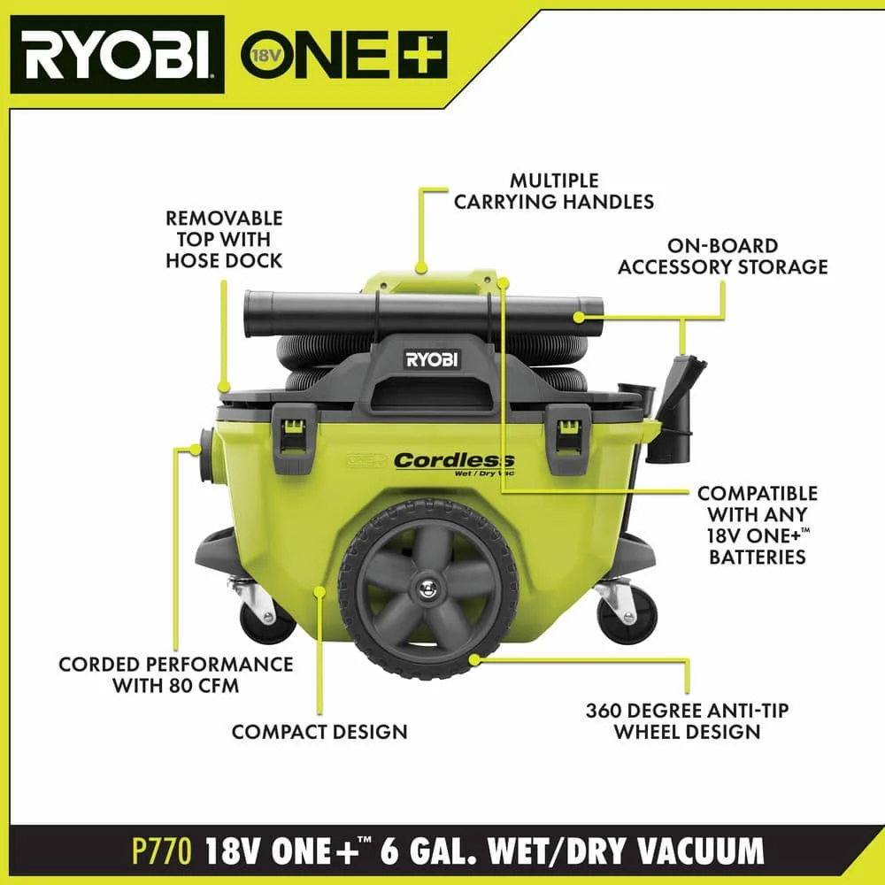 18V Cordless 6-Gallon Wet/Dry Vacuum Kit with Battery and Charger, P770KN