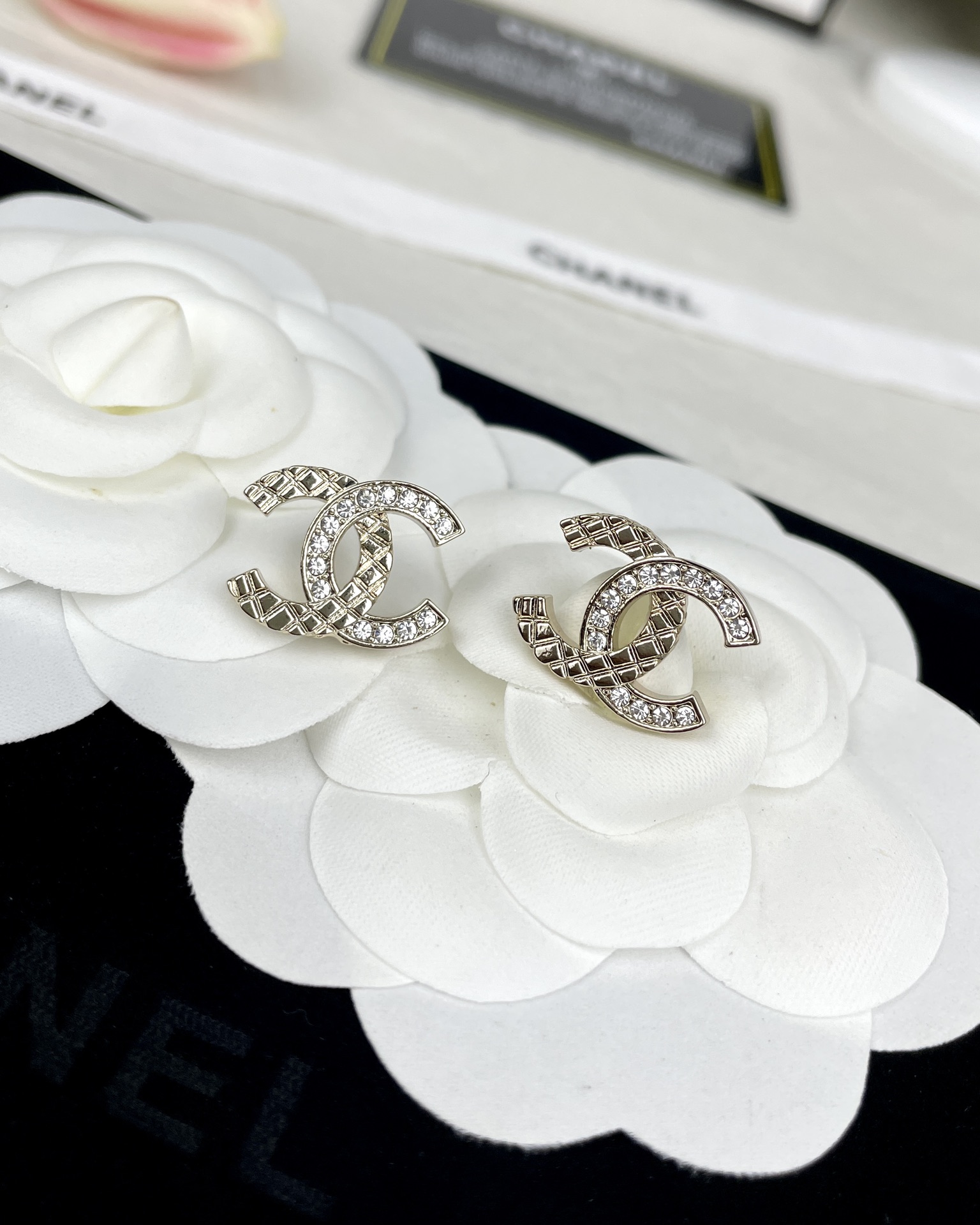 Chanel Minimalist Rhinestone CC Earrings - Original Replica Club