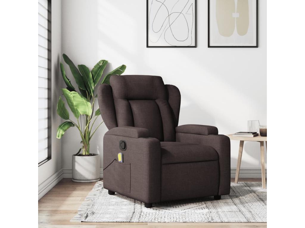Sillón de masaje reclinable de tela marrón oscuro