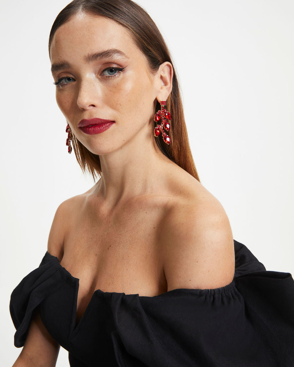 Lexa Crystal Drop Earrings - Red - Se7enfashion