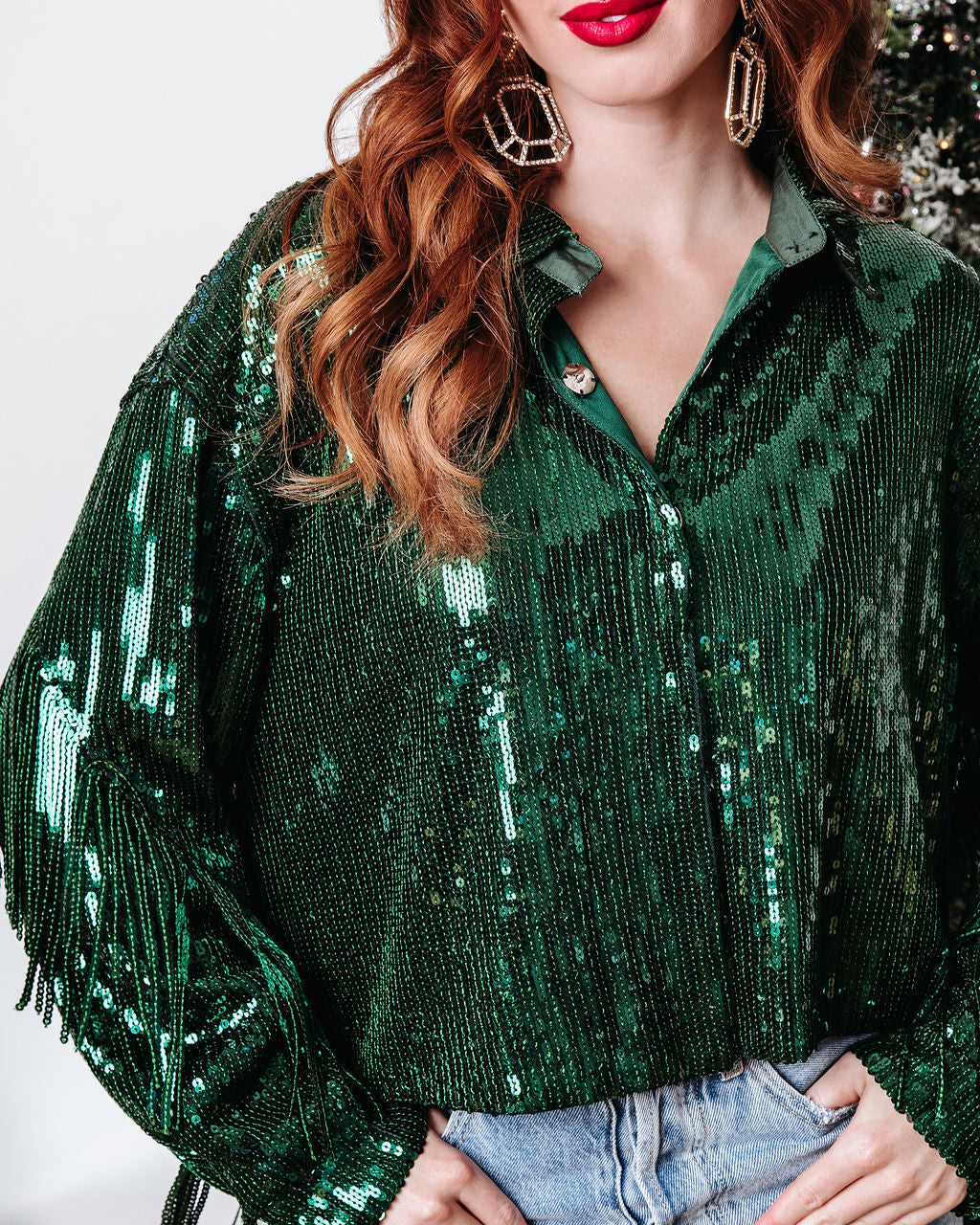 Life Is A Fiesta Sequin Fringe Jacket - Green - Se7enfashion