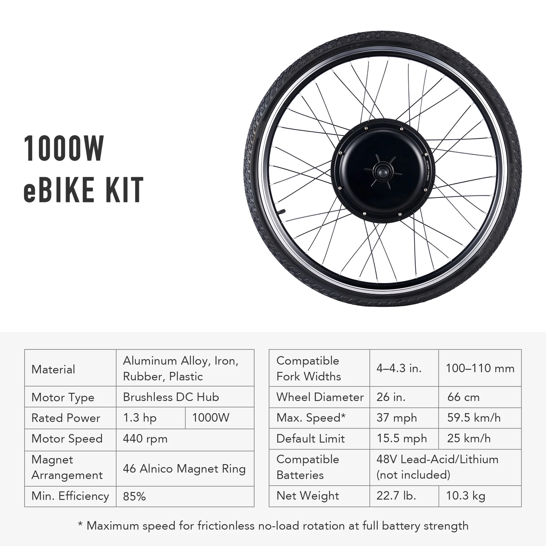 Viribus Electric Bike Conversion Kit 26" Rear Wheel 1000W Hub Motor LCD eBike DIY Set - Image 26