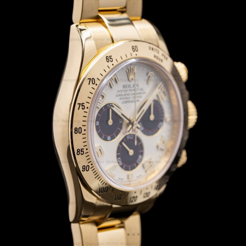 Rolex Daytona 116528 White Arabic Dial Yellow Gold 40mm Mens Replica Watch