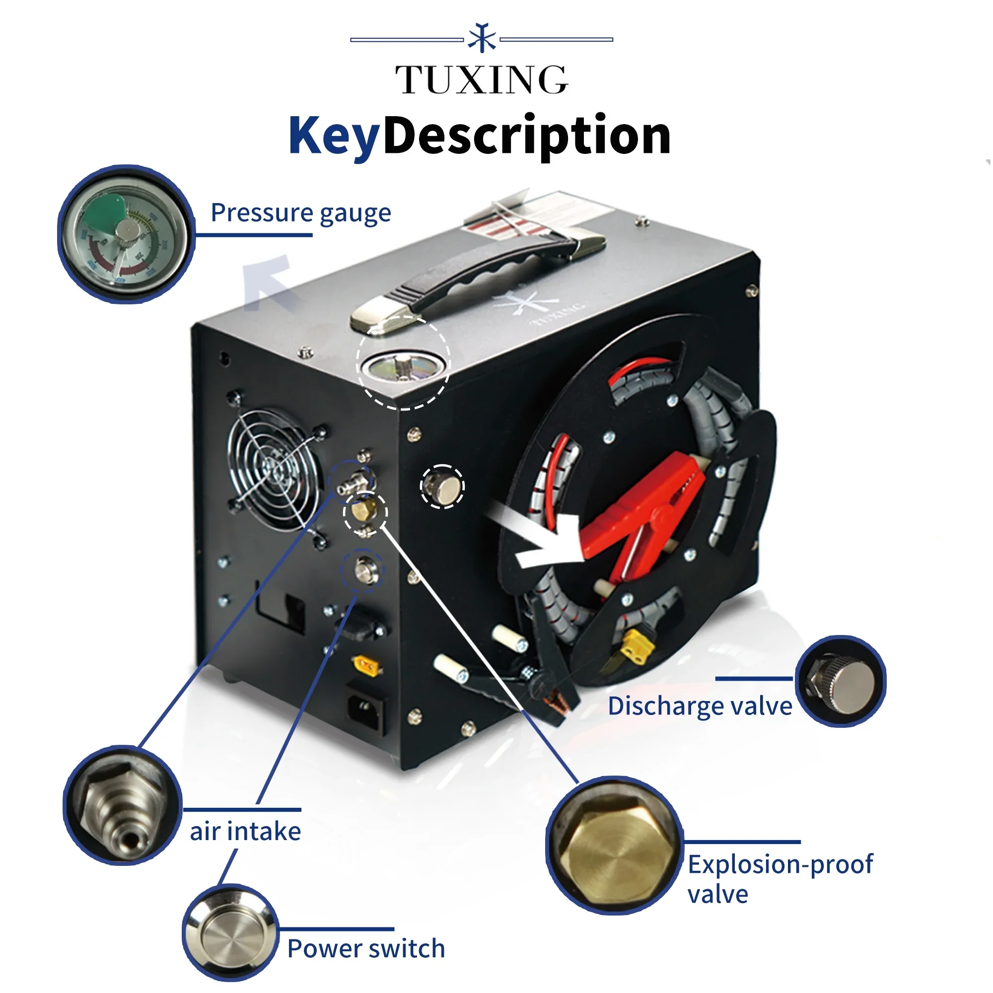 TUDIVING PCP Air Compressor, Built in Converter, 4500psi/300bar Pcp Compressor Auto stop