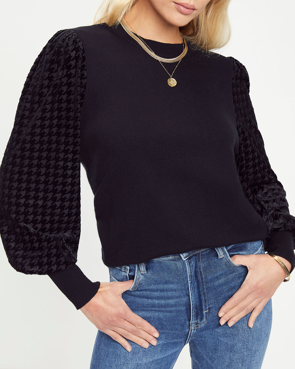 Think Like A Boss Houndstooth Contrast Top - Black - Se7enfashion