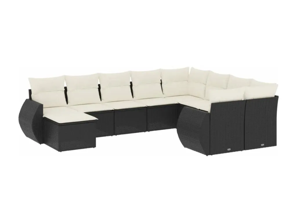 Set de sofás de jardín con diez piezas y cojines en ratán sintético negro  LL4892804