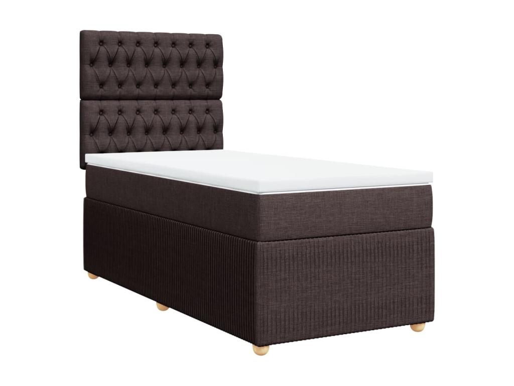 Cama box spring con colchón tela marrón oscuro 80x200 cm