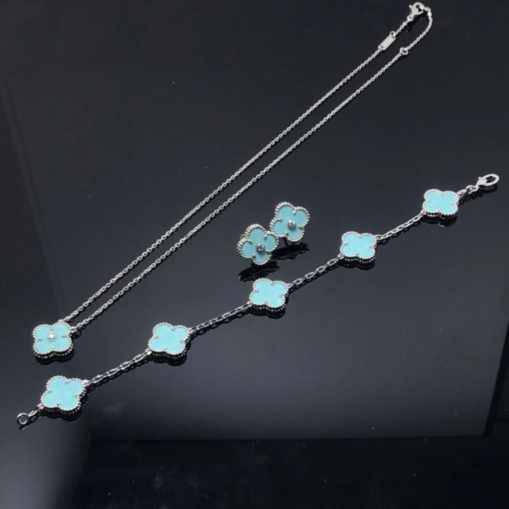 VCA Blue Turquoise Vintage Alhambra Clover Earrings Bracelet Necklace - Original Replica Club