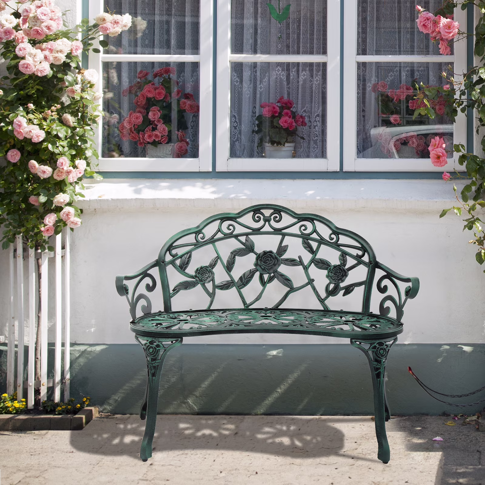 Ktaxon Outdoor Patio Park Garden Bench Courtyard Leisure Rose Cast Aluminum, Outdoor Loveset, Bronze - Image 3