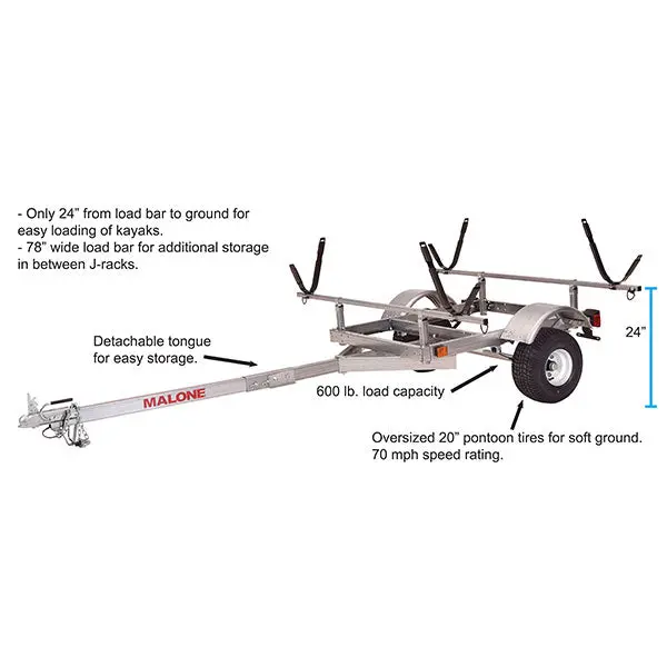Malone LowMax 2-Kayak Galvanized Steel Trailer With LED Lights And 70 MPH Tires - Image 2 Malone LowMax 2-Kayak Galvanized Steel Trailer With LED Lights And 70 MPH Tires - Image 2