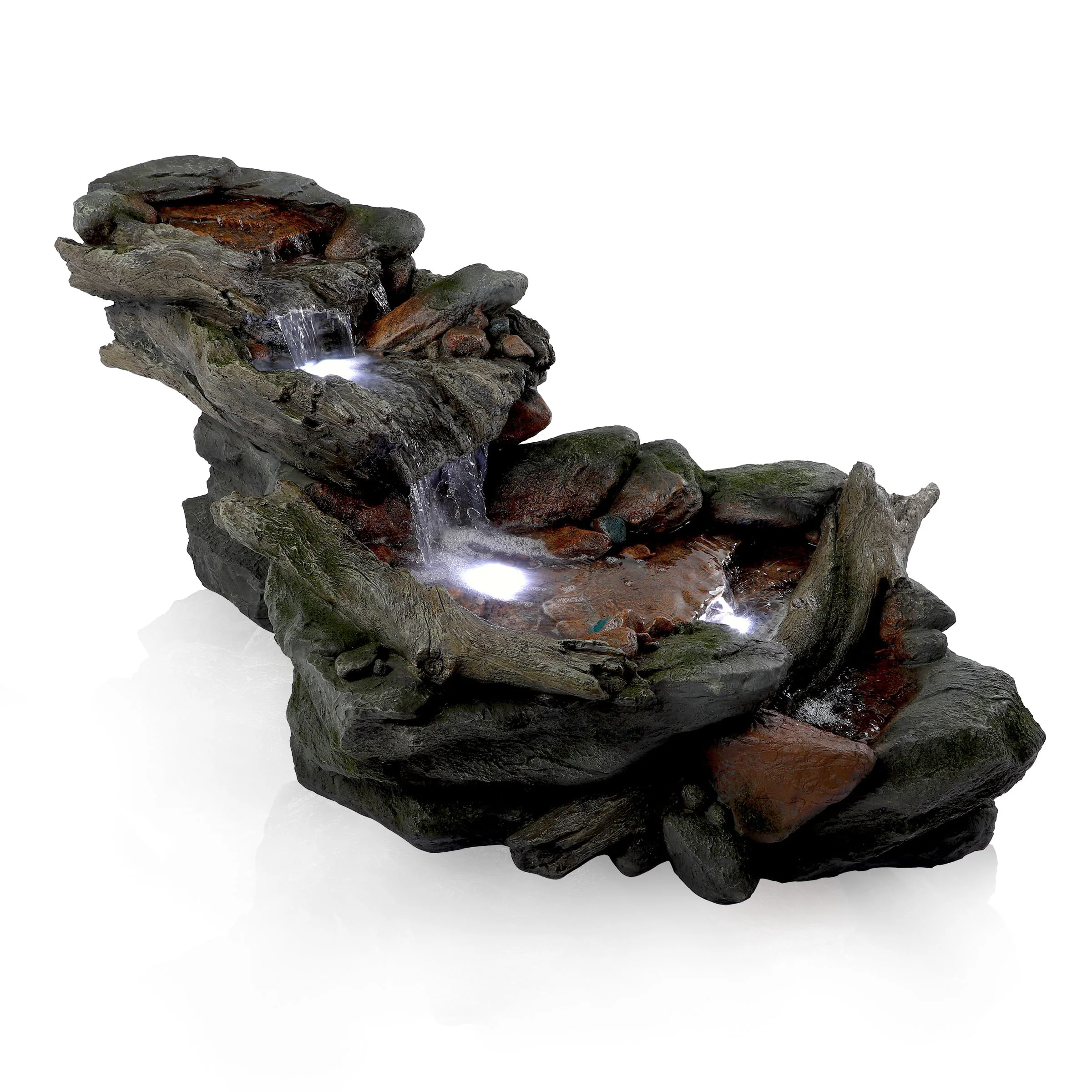 Alpine Corporation Outdoor 3-Tier Rainforest Rock Water Fountain with LED Lights - Image 8