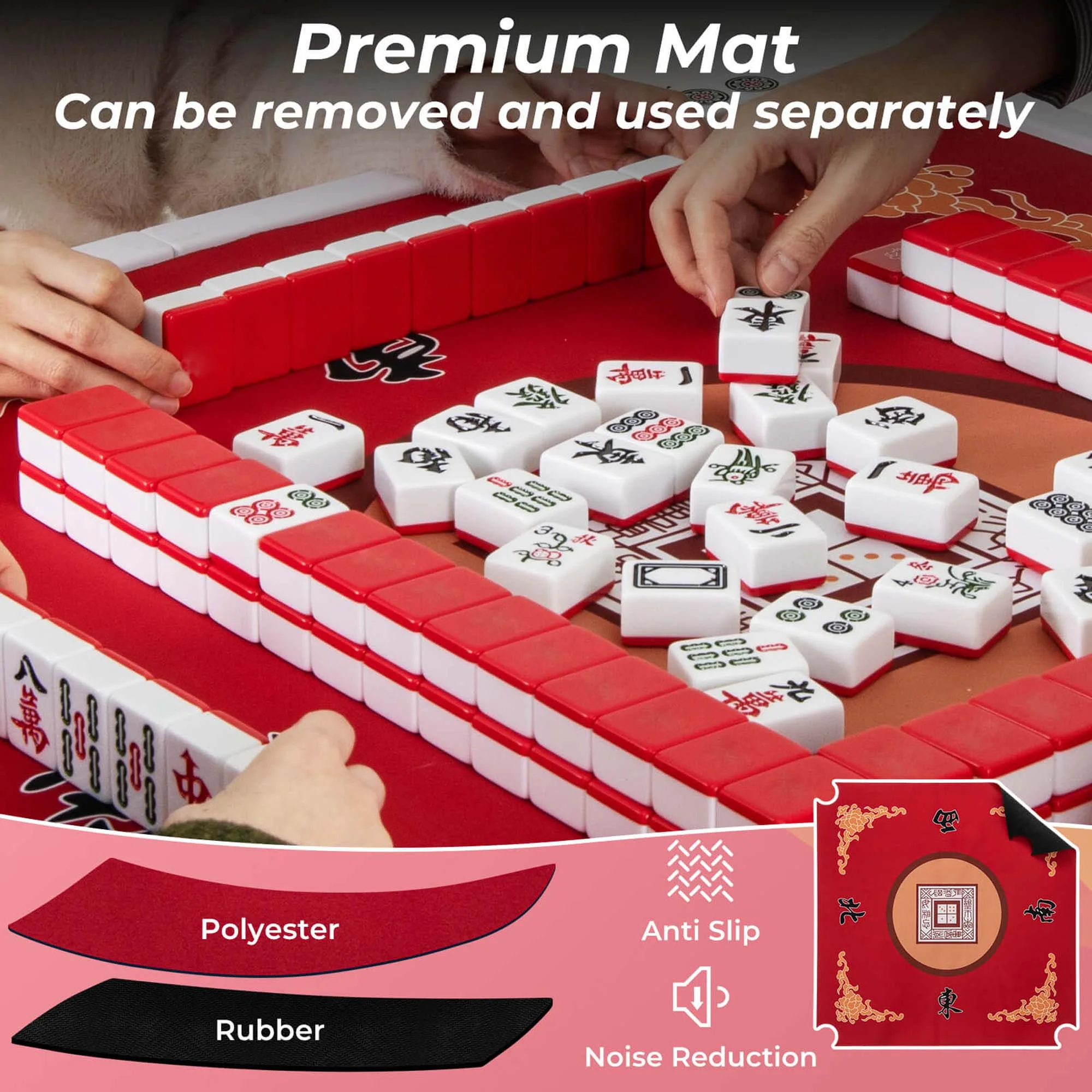 Costway 35" Folding Mahjong Table with Cup Holders & Smooth Felt Mat Carrying Handle Green - Image 18