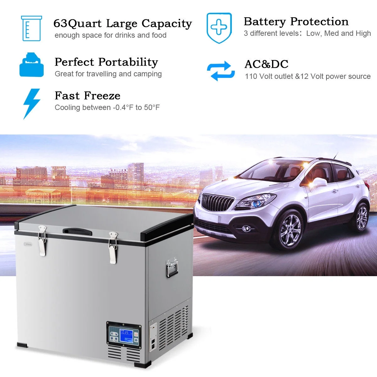 Costway 63-Quart Portable Electric Car Cooler Refrigerator / Freezer Compressor for RVs Camping - Image 2