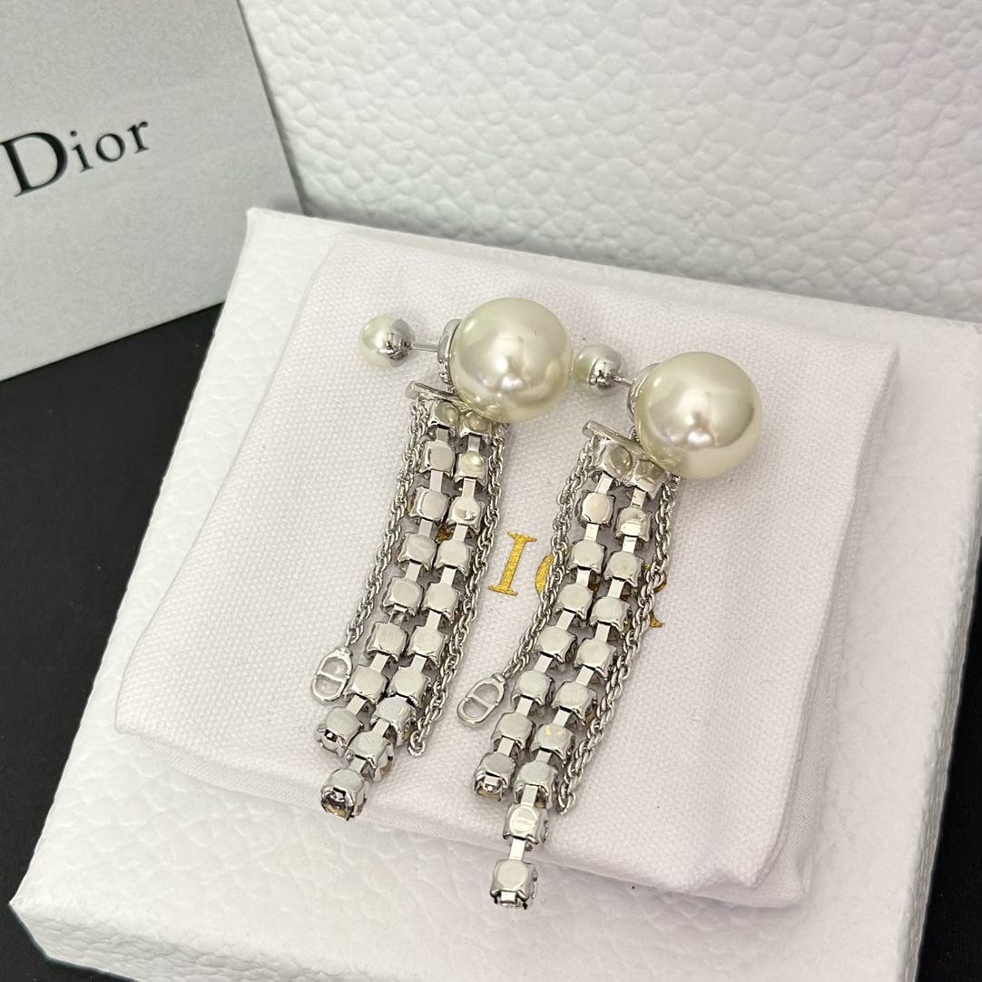 Dior Rhinestone Tassel Earrings - Original Replica Club