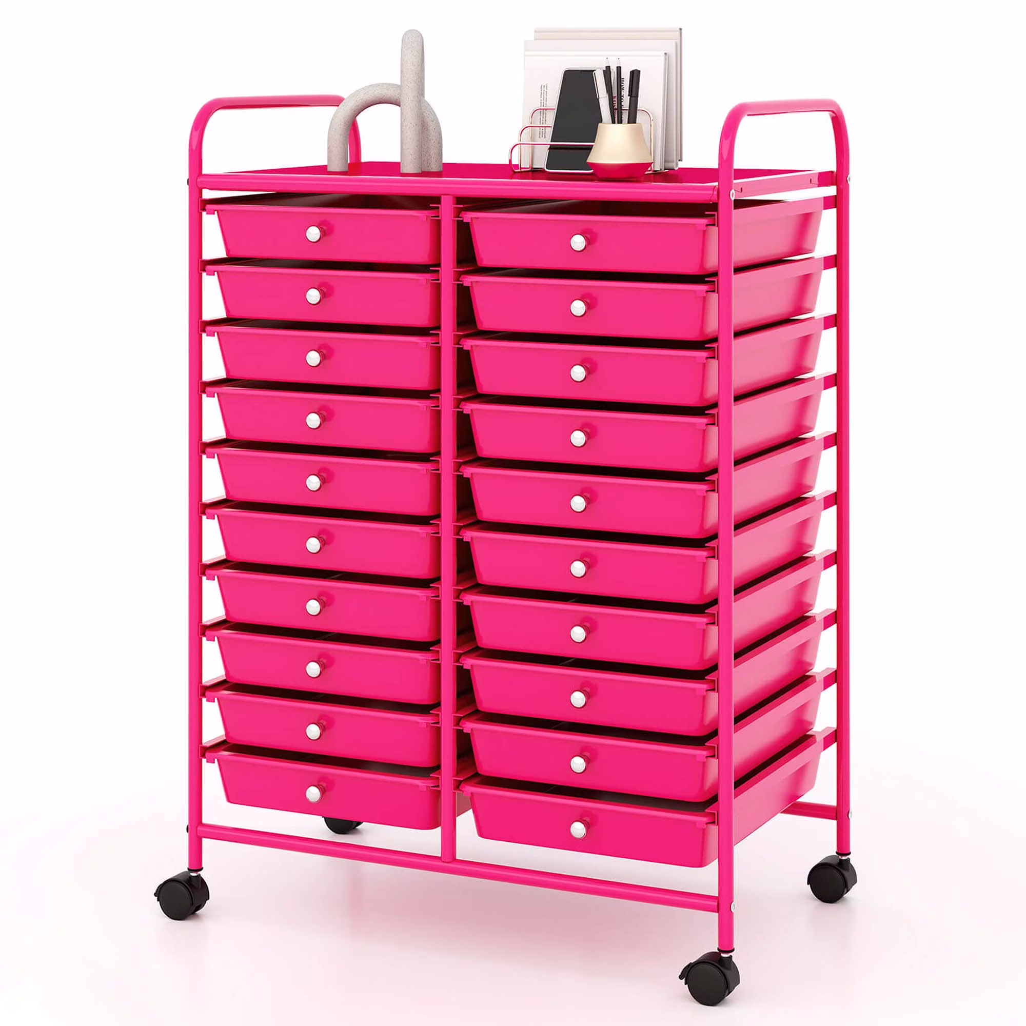 Costway 20 Drawer Rolling Storage Cart Tools Scrapbook Paper Office School Organizer Yellow - Image 9