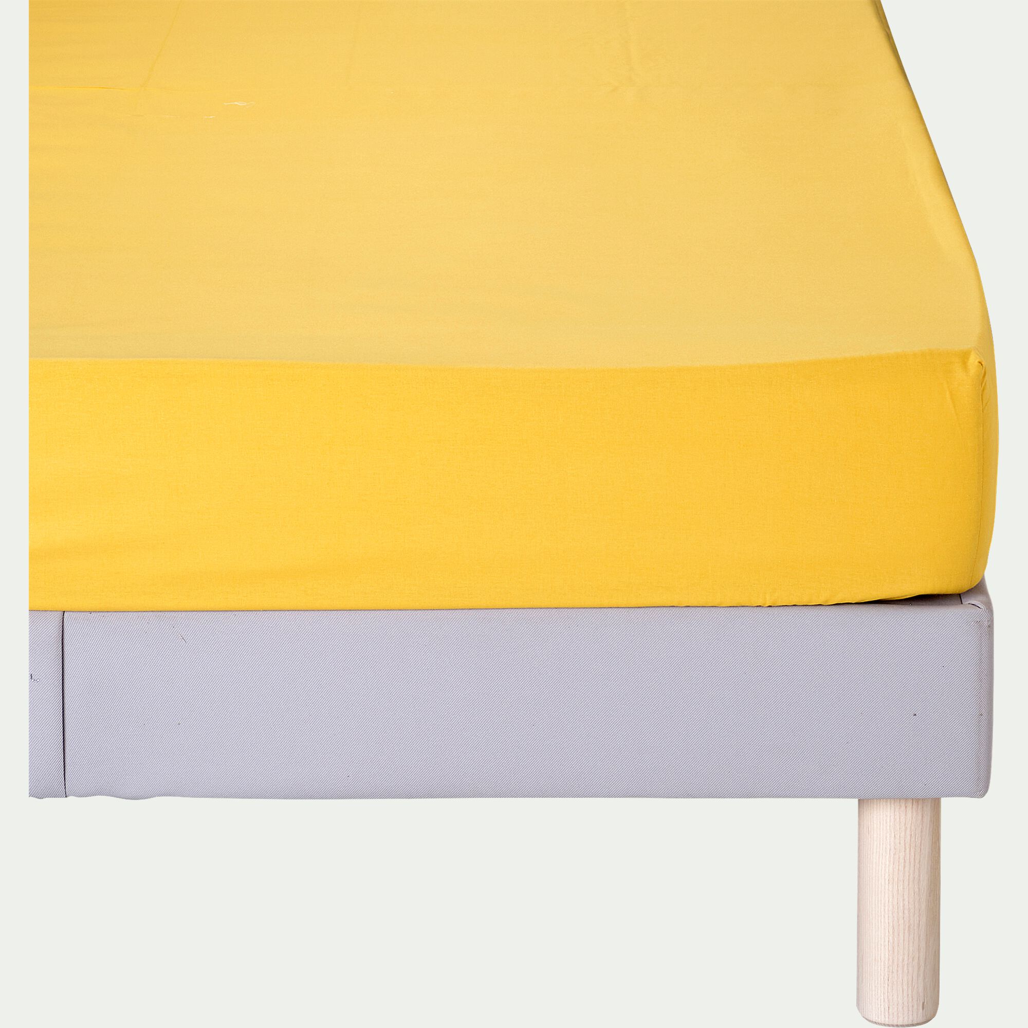 CALANQUES - Drap housse en coton 90x200cm B25cm - jaune genet
