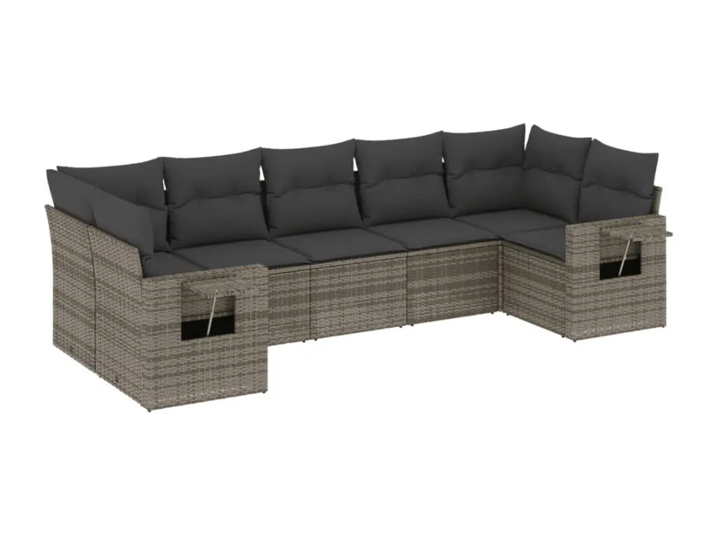 Set de sofás de jardín 7 piezas con cojines ratán PE gris AVDZ40502