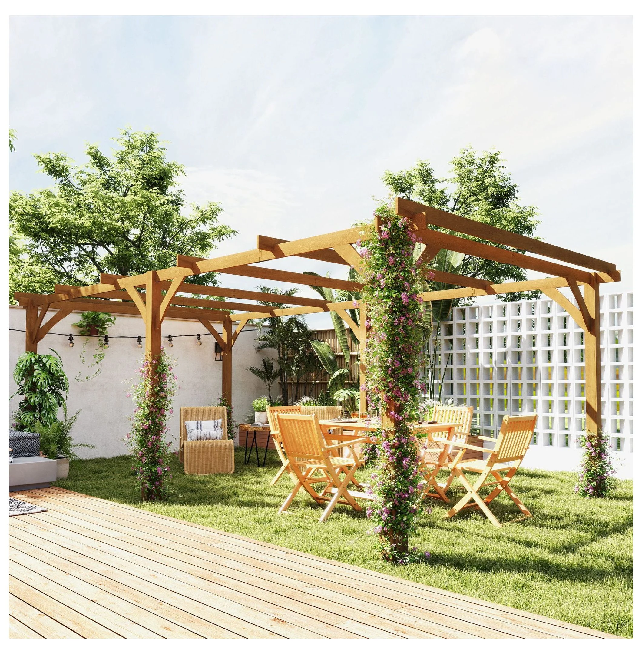 20x10ft Wood Pergola, Outdoor Gazebo Grape Trellis - Dark Brown - Image 2