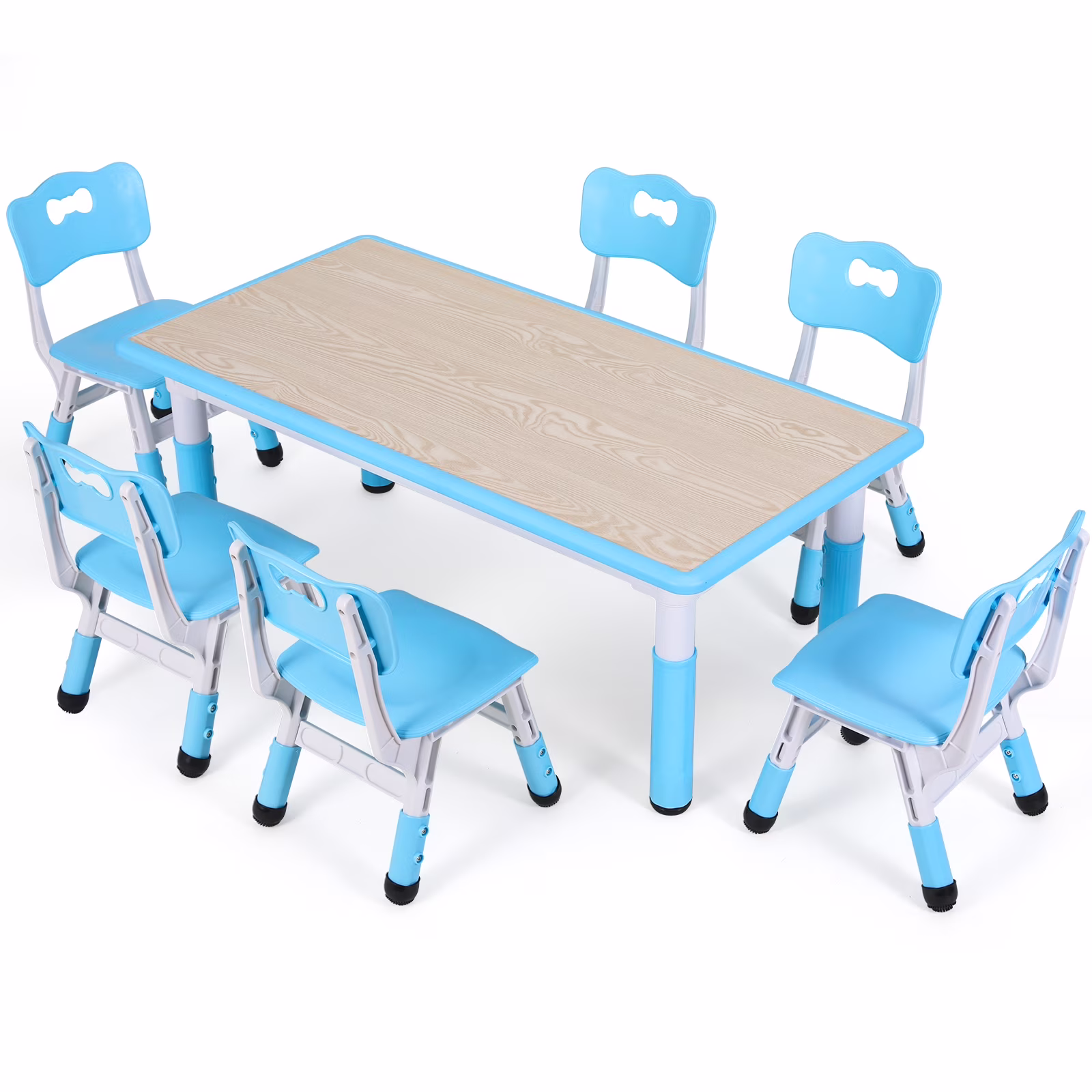 Arlopu Adjustable Kids Table and 6 Chairs Set, Toddler Play Activity Table Set with Graffiti Tabletop, Preschool Kids Furniture Table Set for Reading, Drawing, Eating