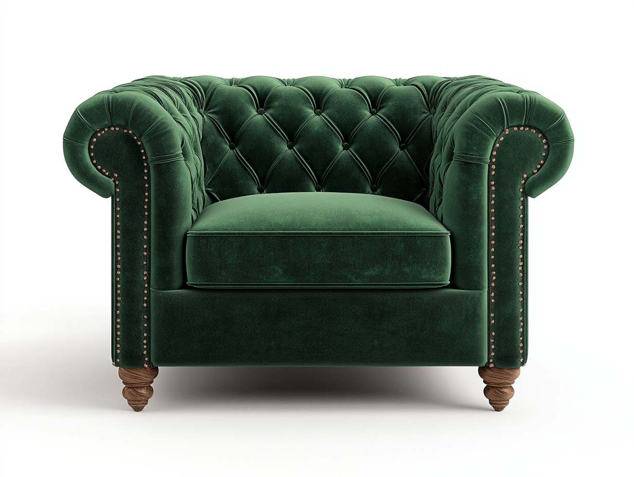 Sillón tapizado de terciopelo 110×90×75 cm – verde esmeralda – estilo Chesterfield clásico