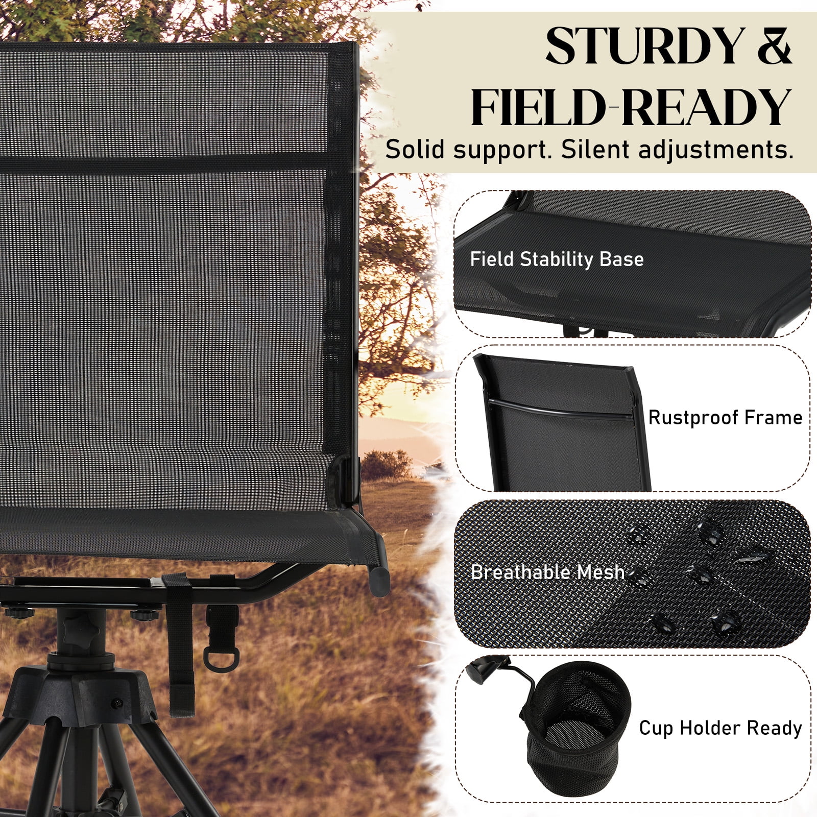 Danrelax 360- Silent Camo Hunting Blind Chair, Armrests, Side Pouch, Telescopic Legs - Image 49