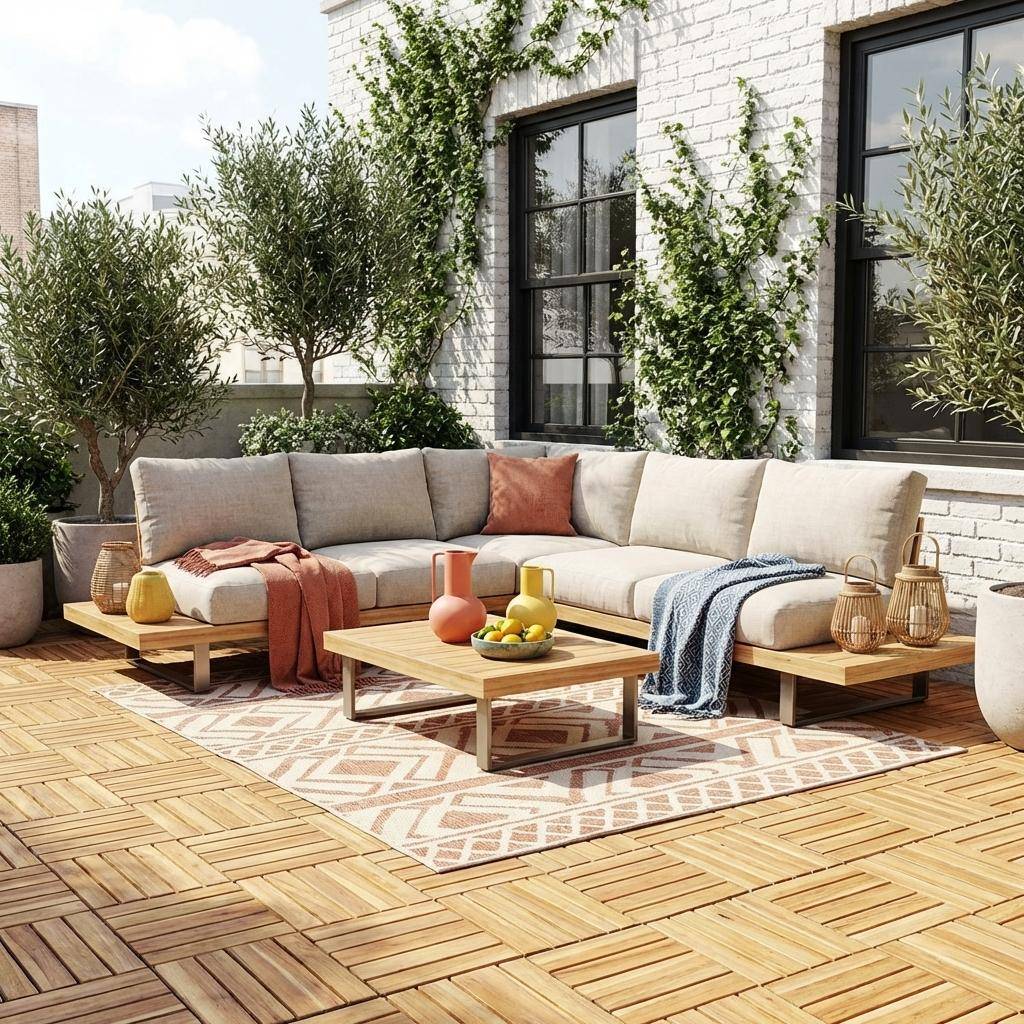Sarrafo - Juego de baldosas de madera para terraza de 30 x 30 cm, diseño lineal