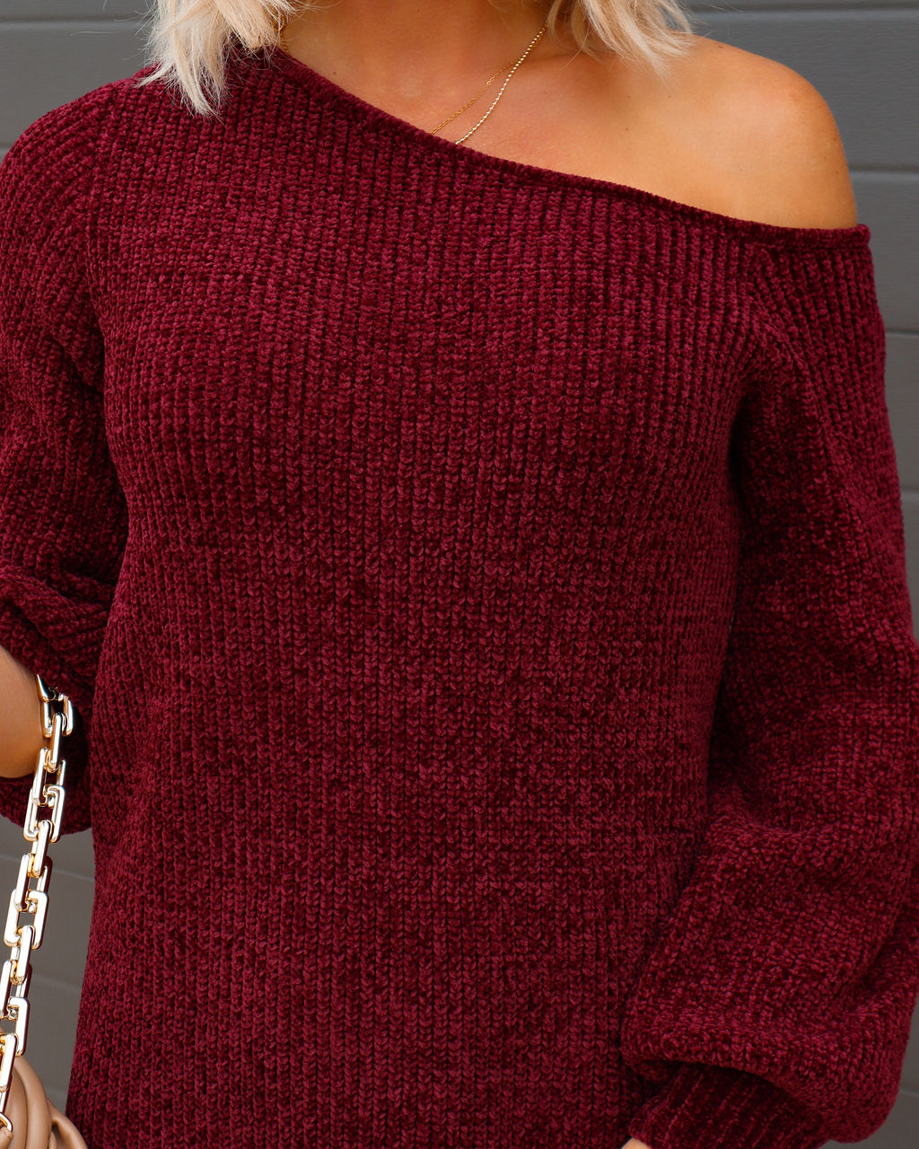 Obsessed With Me Chenille Off The Shoulder Mini Dress - Wine - Se7enfashion