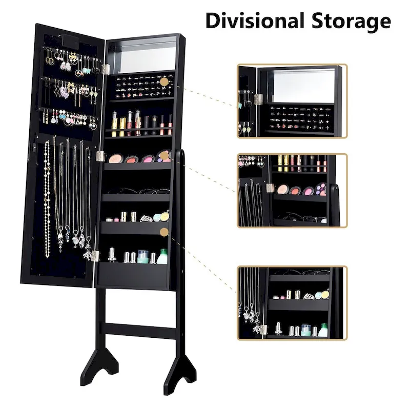 Costway Black Mirrored Jewelry Cabinet Organizer with 18 LED Lights