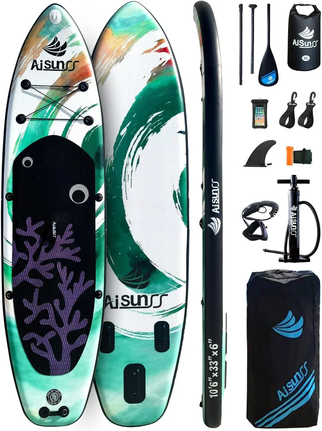 Inflatable wide SUP board with SUP carrying bag hand pump 10L waterproof bag