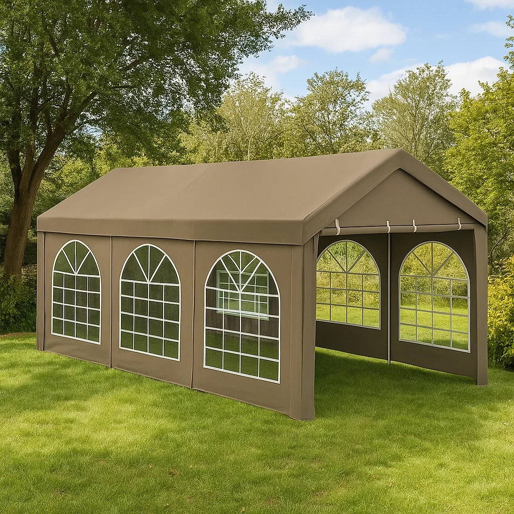Carpa pabellón de jardín con ventanas desmontable marrón 6x3x2,55 m - JkOATsS155mz