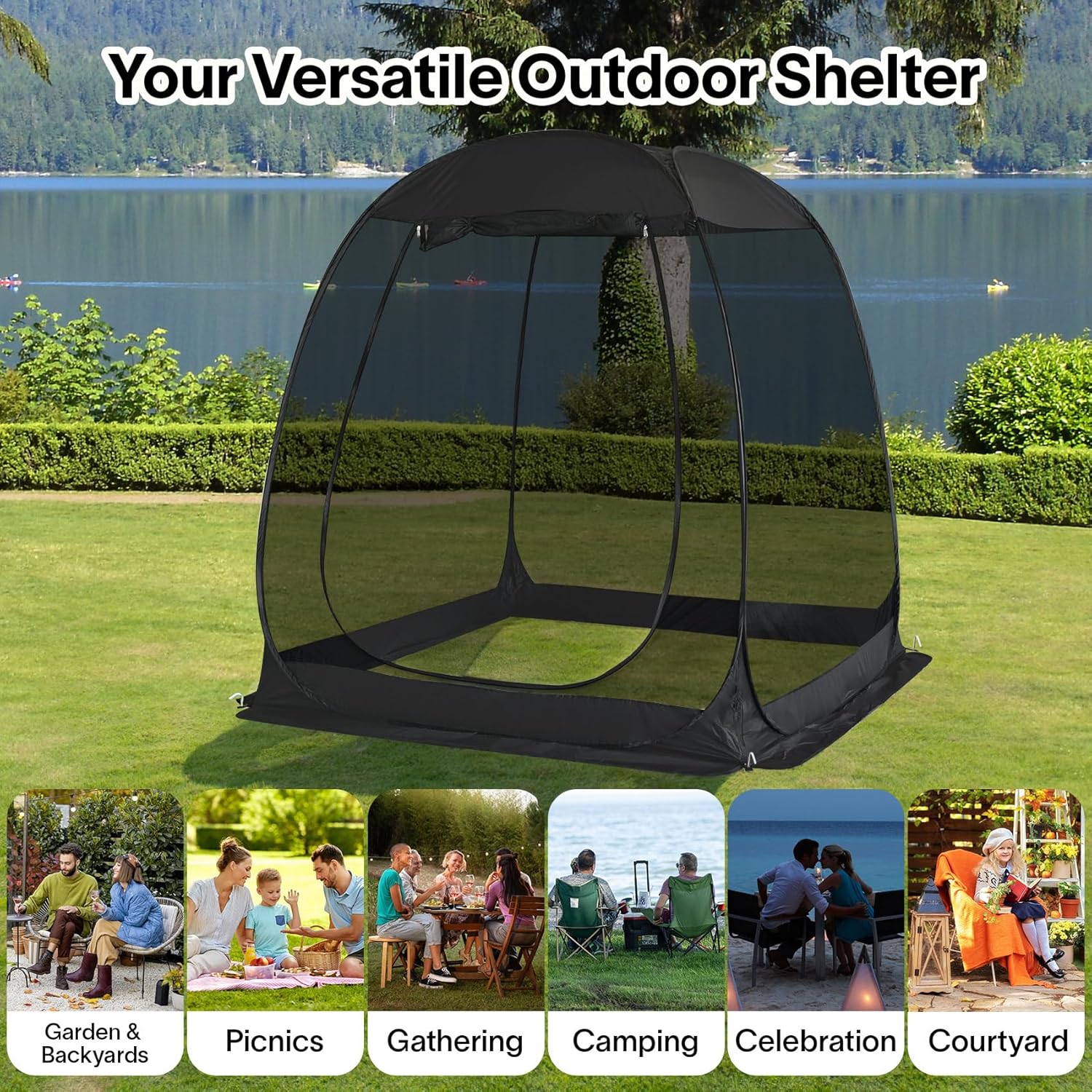 Screen gazebo sleeps 6-10-15 people Igloo-style canopy tent mosquito net on the sides Perfect