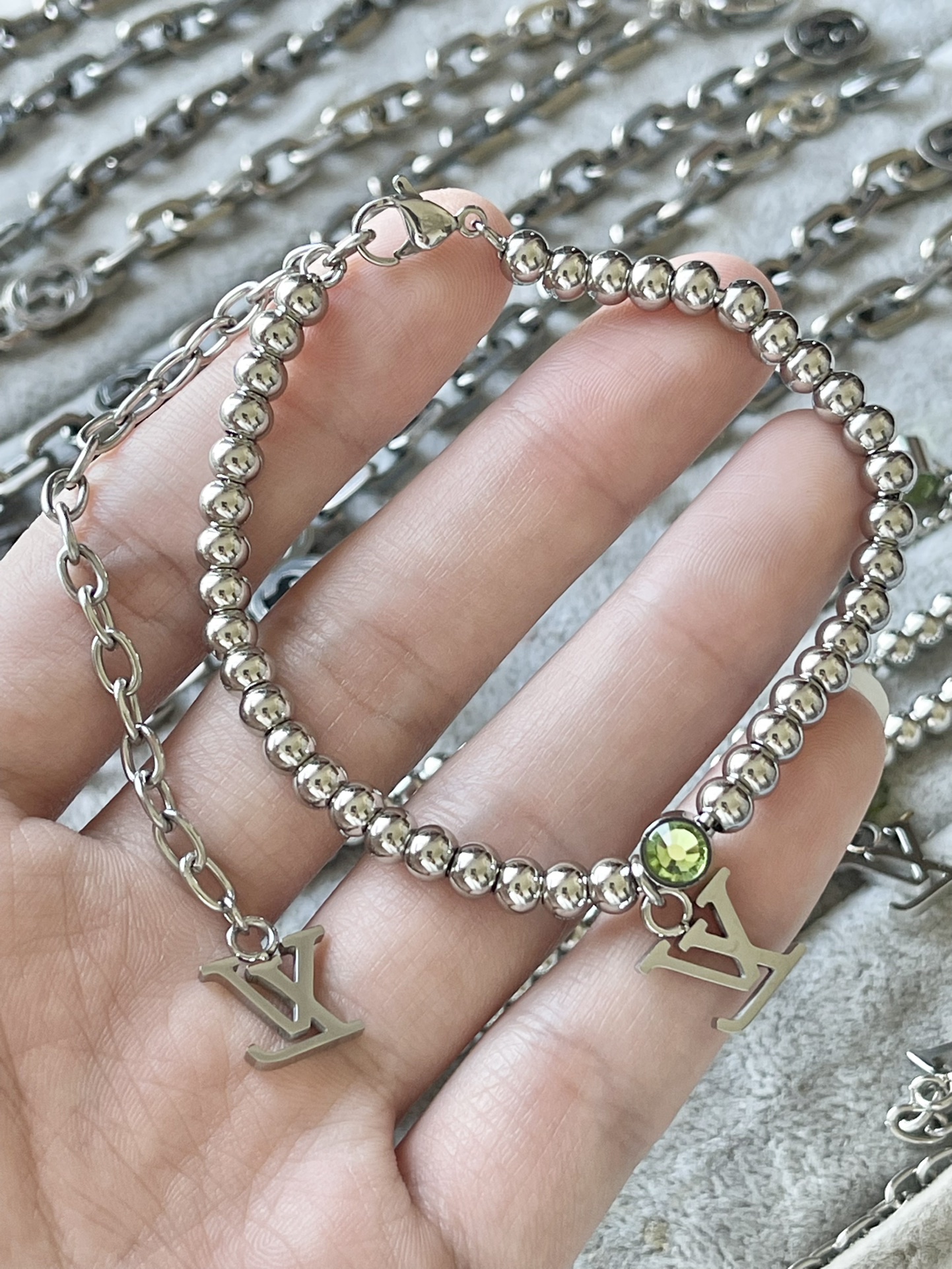 Louis Vuitton Steel Color Beads Men's Bracelet Necklace - Original Replica Club