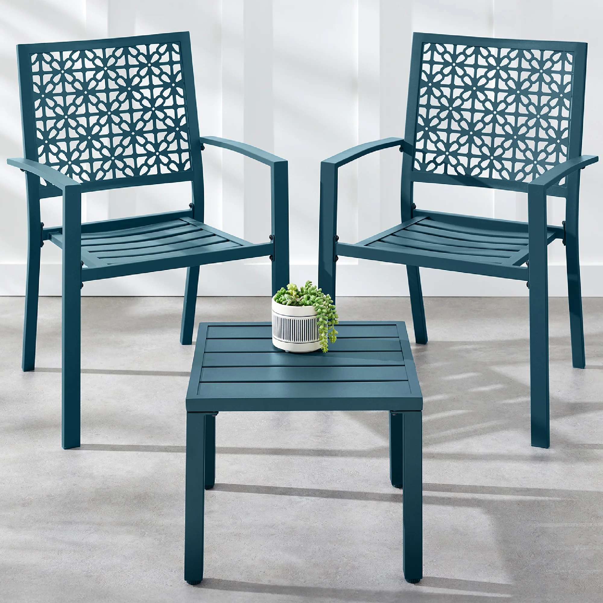 Best Choice Products 3-Piece Stackable Steel Outdoor Conversation Bistro Set, Patio Chat Furniture w/ 2 Chairs, Table- Black