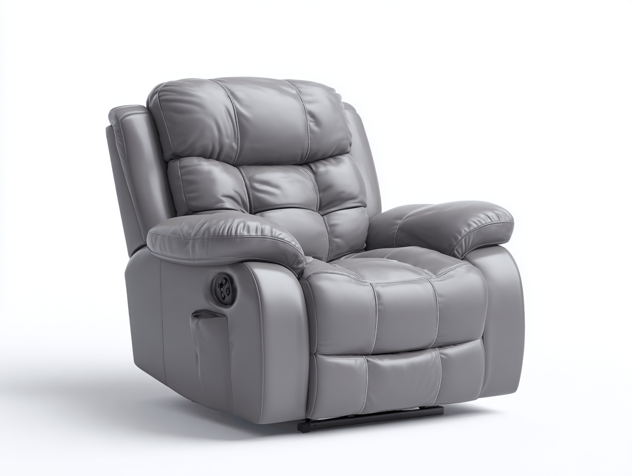 Sillón reclinable eléctrico tapizado en cuero sintético 95×100×105 cm – gris – con reposapiés y puerto USB