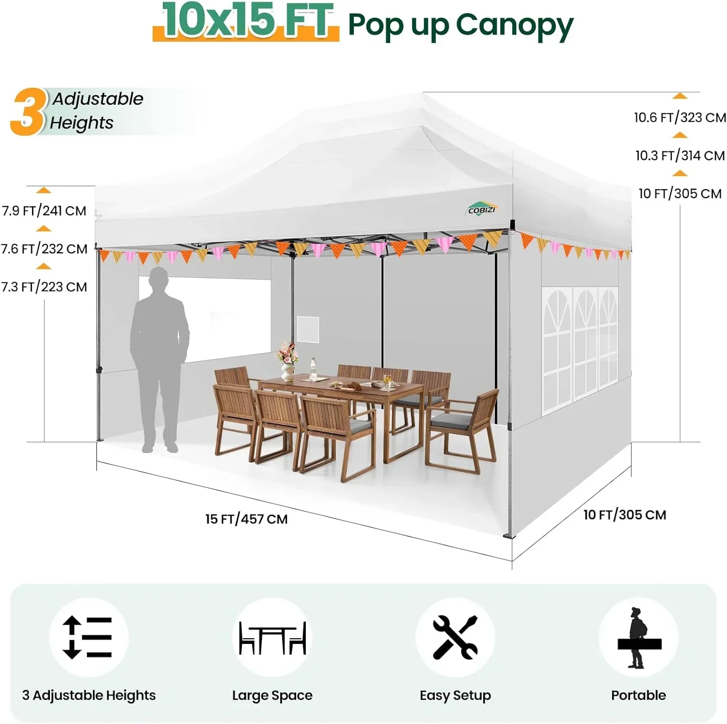 COBIZI 10x20 Heavy Duty Pop up Canopy Tent 6 sidewalls Commercial Canopy Wedding Party Tents