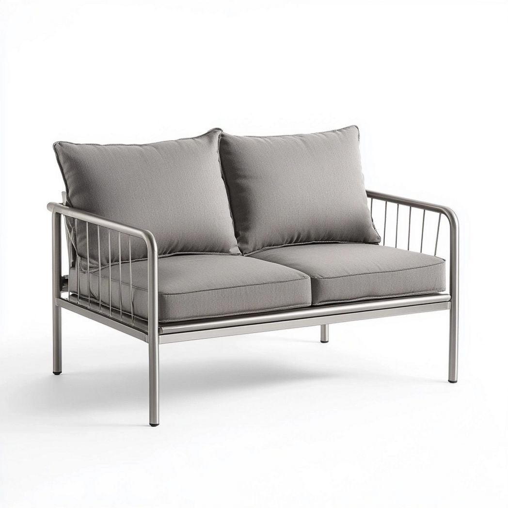 Sofá de Jardín de Metal con Cojines Gris para Exterior 120x75x78 cm