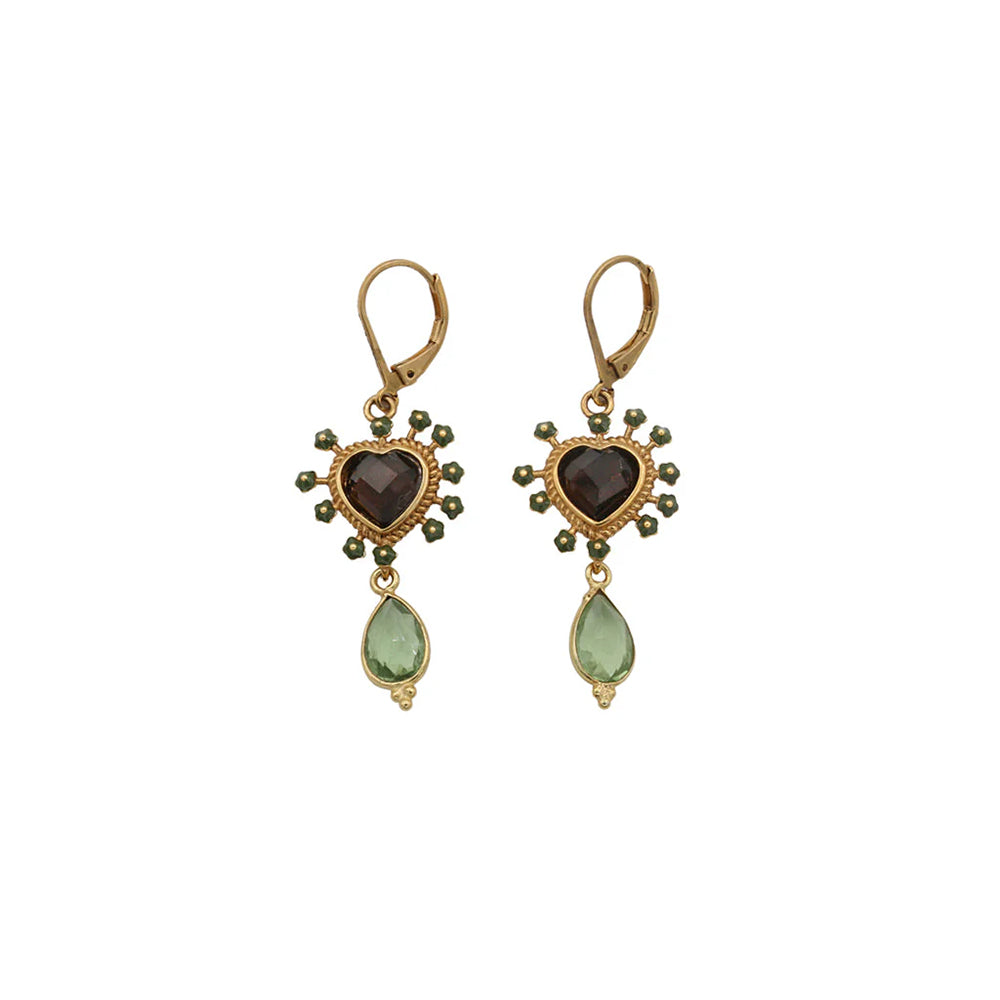 LA2L - Boucles d'oreilles Sacha Ex Voto - Vert & Quartz fumé