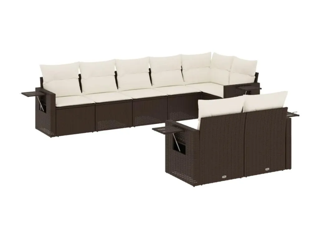 Set sofás de jardín 8 piezas y cojines ratán sintético marrón