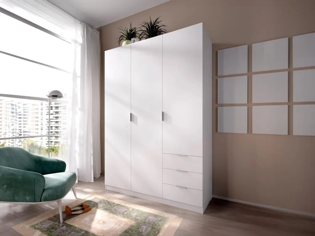 Armario de 3 puertas y 3 cajones - Ancho 121 cm - Blanco - Casabellaes 68448ZXCQ
