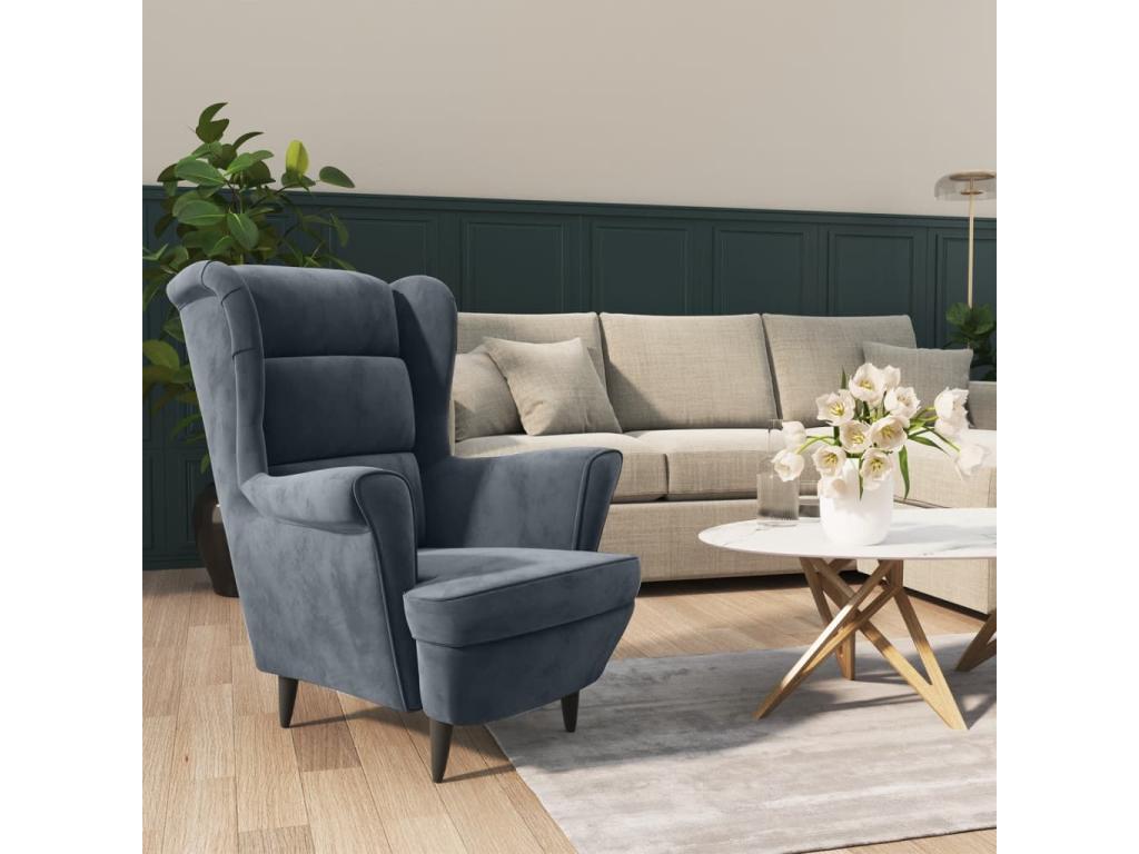 Sillón de terciopelo gris oscuro