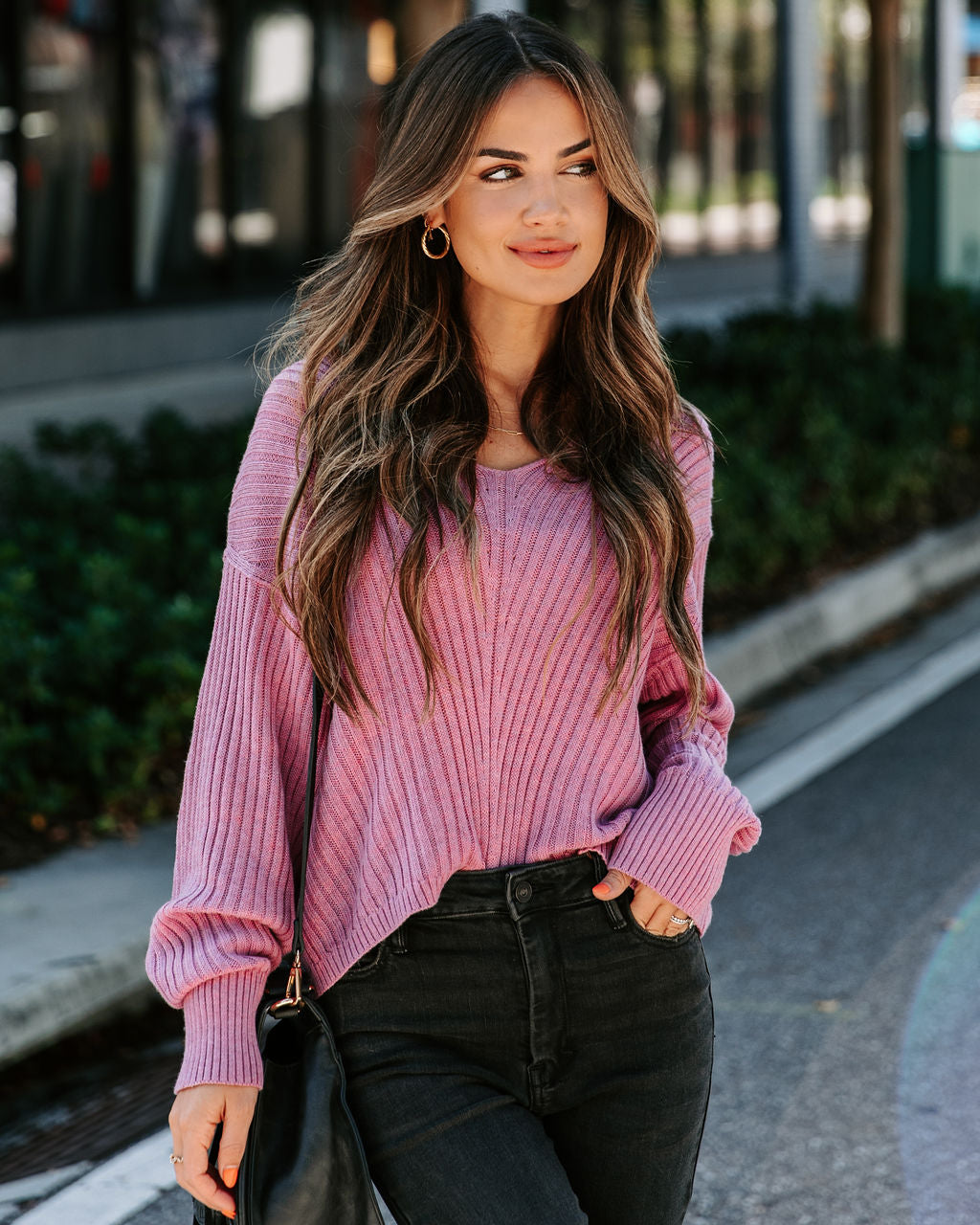 Pacifica Ribbed Knit Pullover Sweater - Mauve - Se7enfashion