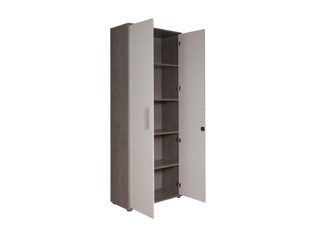 Armario multiusos 2 puertas Nestliq - Mueble auxiliar - Zapatero - Librería multifunción con 2 puertas - 79x34h188 cm - Blanco y Cemento
