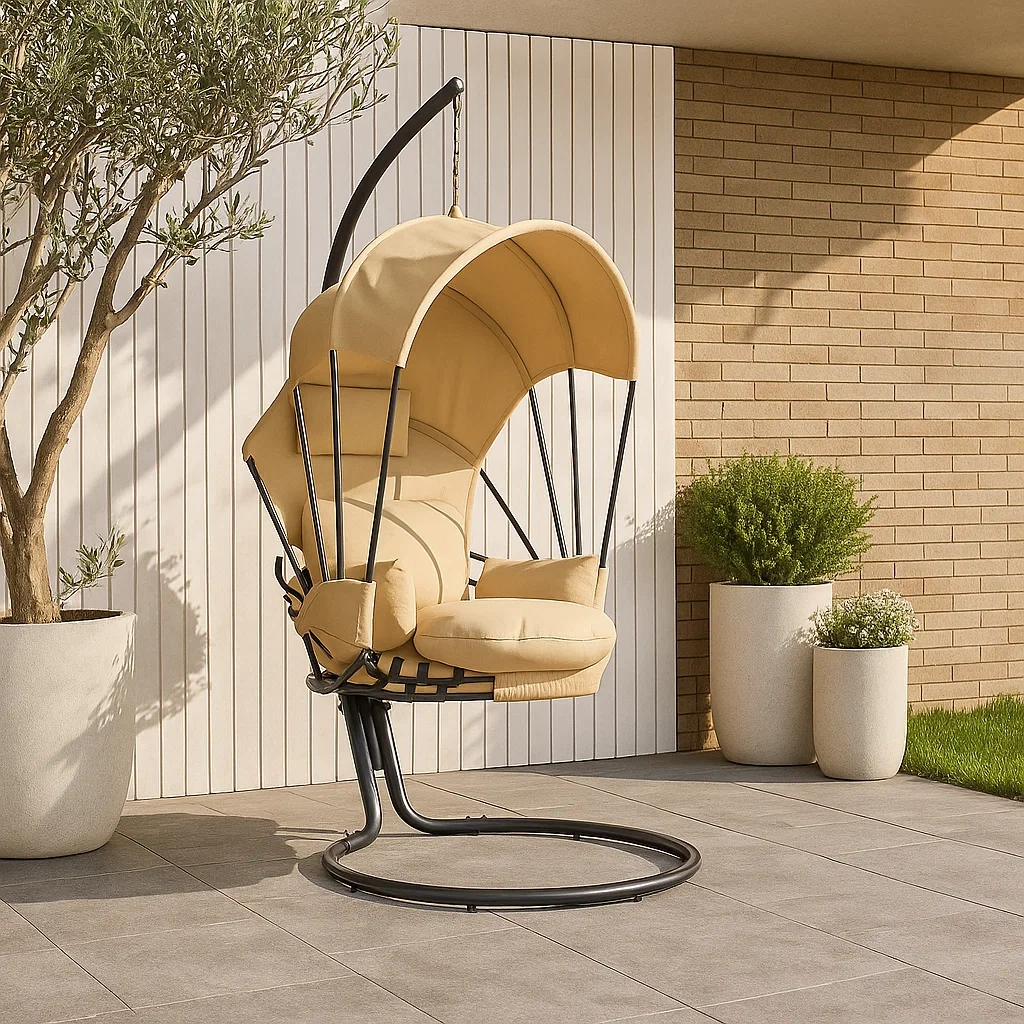 Sillón colgante de 1 plaza con dosel y estructura metálica negra - MslNVZL254GQ