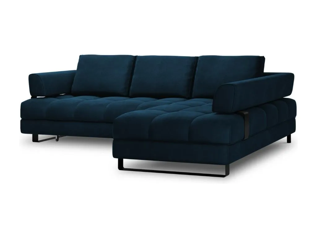 Decocasaes - Sofá cama esquinero derecho con baúl de almacenaje Decocasaes 5 plazas de terciopelo azul Decocasaes - 272x173x89cm 87725xiof