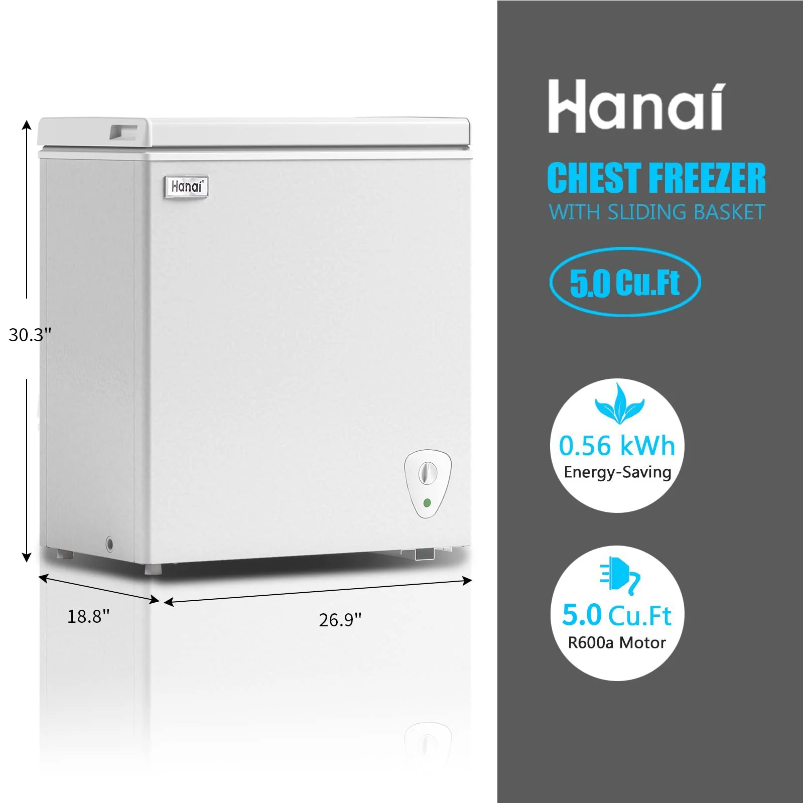 5.0 Cubic Chest Freezer - Compact Deep Freezer with Top Open Door and Removable Storage Basket, 7 Gears Temperature Control, Energy Saving, for Office Dorm or Apartment - Image 4